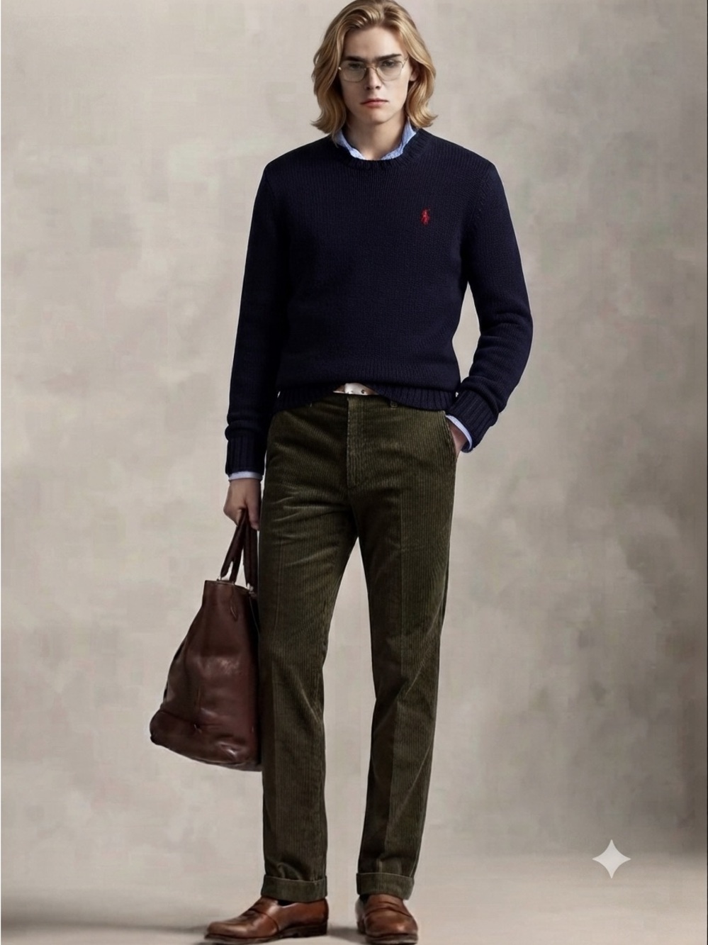 Polo Ralph Lauren Navy Blue 100% Lambswool Crewneck Sweater